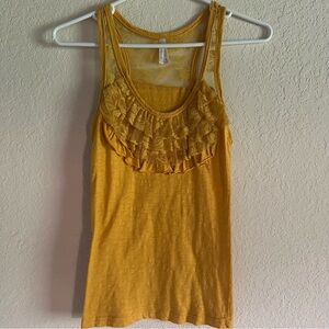Gold/Yellow Ruffled Lace Tank Top